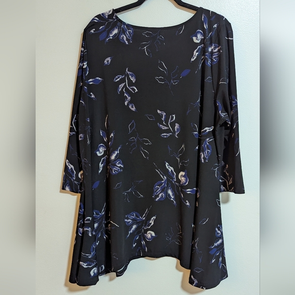 Avenue Navy Blue Purple Floral 3/4 Sleeve Scoop Neck Tunic Blouse Size 22/24 - Picture 2 of 8